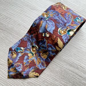 Christian Dior Monsieur Vintage Blue & Red Floral Print Neck Tie